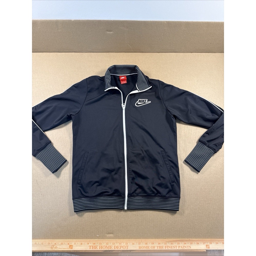 Nike Red Tag Size L Black‎ white Striped   Zip Up Jacket Running 80's 90's Y2k